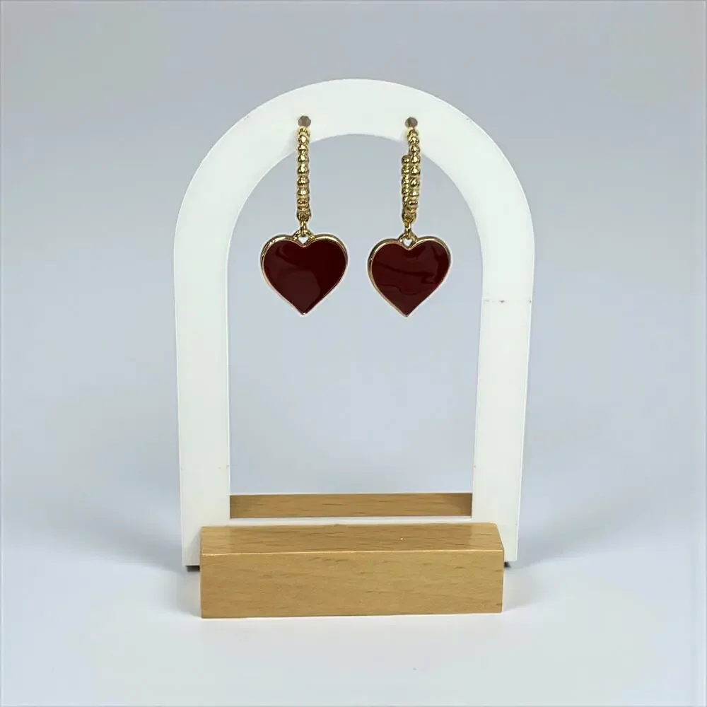 Chic Gold & Burgundy Heart Hoop Earrings